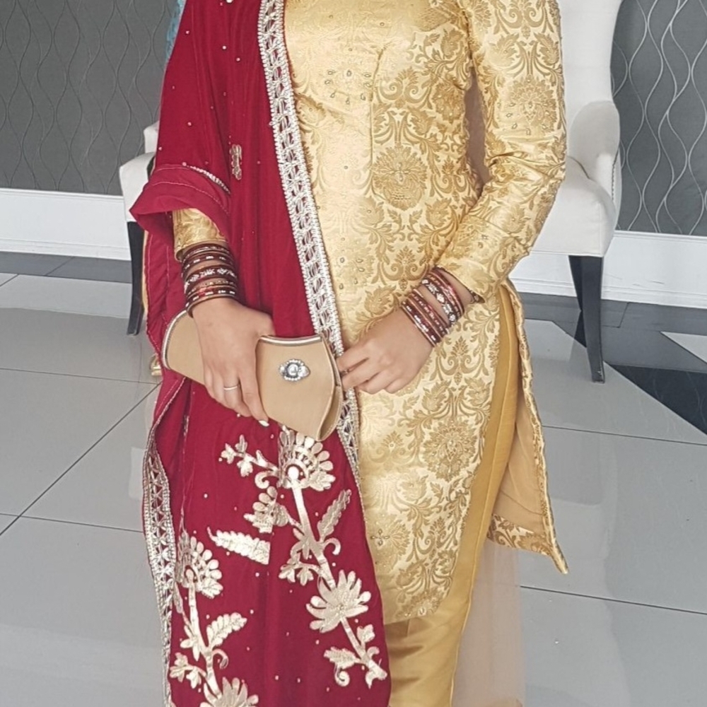 Embroidered Gold and Deep Red Traditional Salwar Kameez